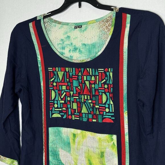 Women’s Indian Kurti Tunic Dress XL Blue Green Embroidered Ethnic Boho Bollywood - Picture 3 of 9